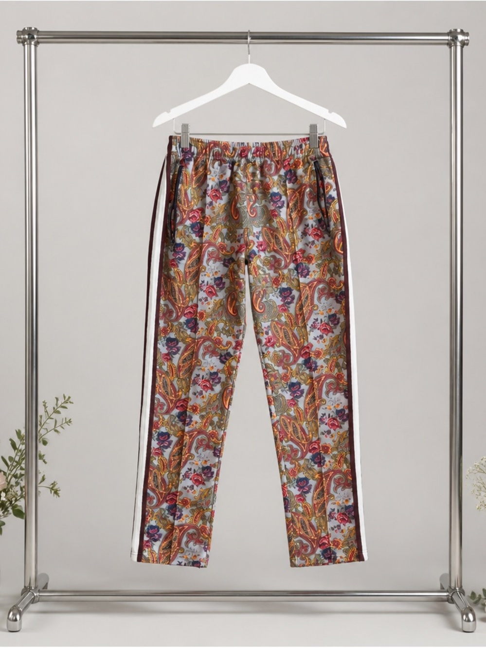 Urban Outfitters Multicolor Paisley Joggers with Burgundy Side Stripes